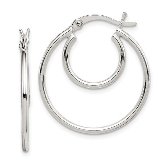Sterling Silver Double Round Hoop Earrings - 25mm (1 Inch)